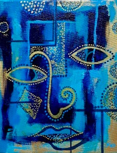 My Face is Blue, an abstract acrylic painting by Cathy Fiorelli